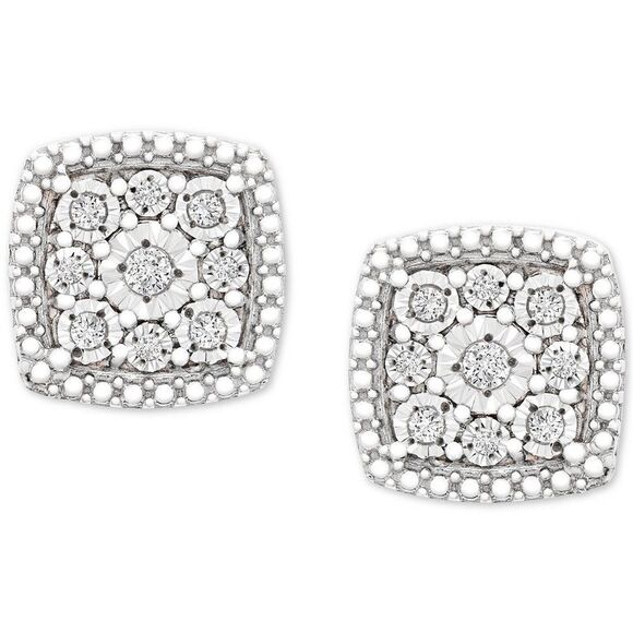 Macy's Diamond Cushion Cluster Earrings MSRP $200 - Picture 1 of 9